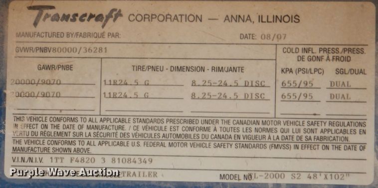 image for item HT9413 2007 Transcraft TL-2000  flatbed trailer