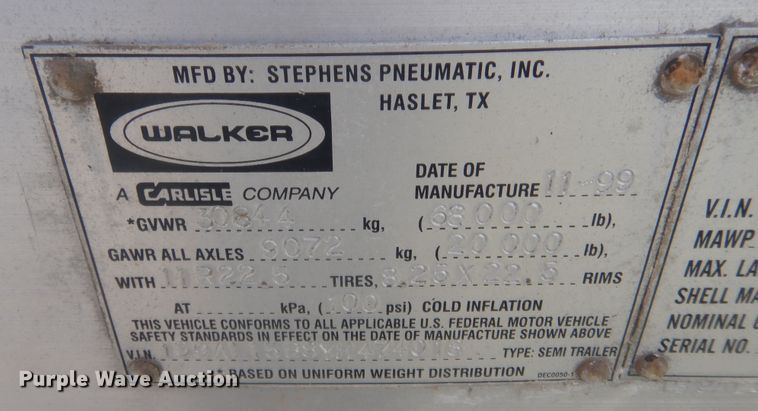 image for item IN9520 2000 Stephens  pneumatic dry bulk trailer