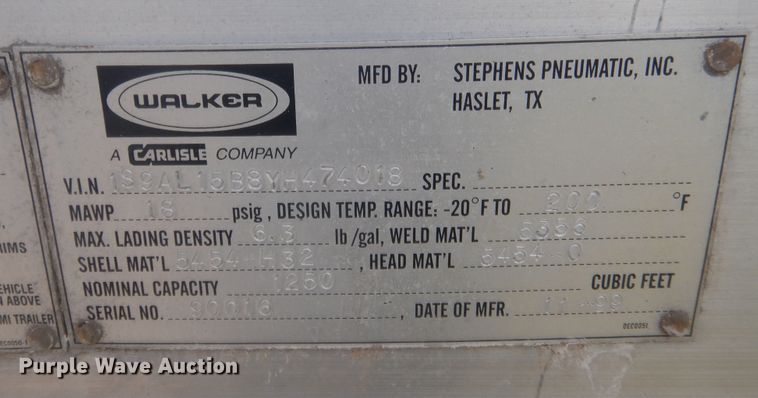 image for item IN9520 2000 Stephens  pneumatic dry bulk trailer