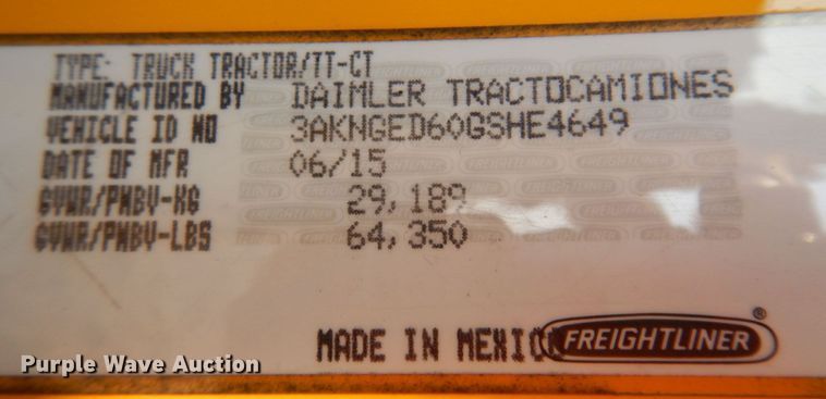 image for item JZ9860 2016 Freightliner Cascadia 125  semi truck