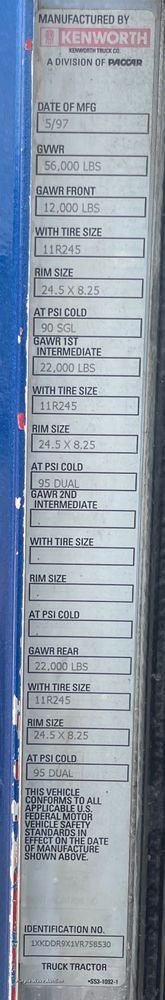 image for item KK9425 1997 Kenworth T800  semi truck