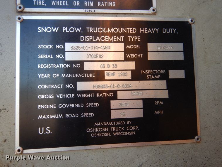 image for item DC8755 1982 Oshkosh WT-2206  snow blower truck