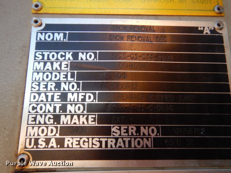 image for item DC8755 1982 Oshkosh WT-2206  snow blower truck