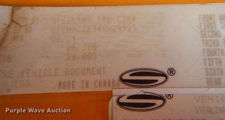 image for item DC8757 2004 Sterling L9500  dump truck