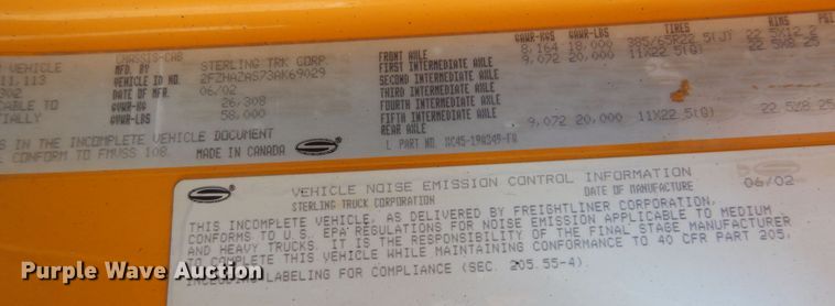 image for item DL6280 2003 Sterling LT9500  dump truck