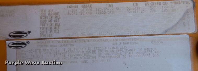 image for item DL6284 2004 Sterling LT9500  dump truck