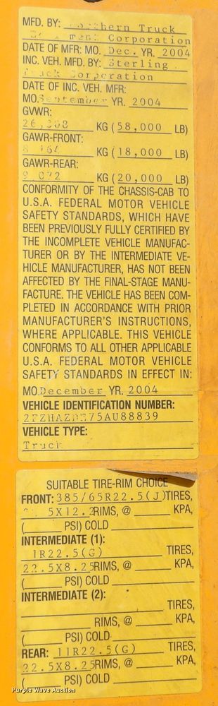 image for item DL6316 2005 Sterling LT9500  dump truck