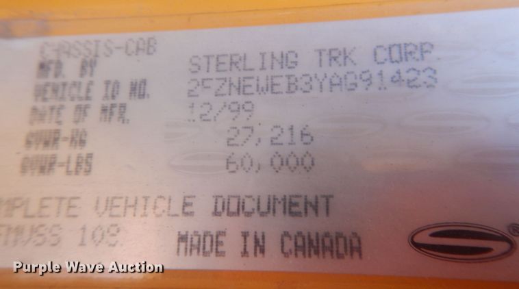 image for item JZ9855 2000 Sterling LT9500  dump truck