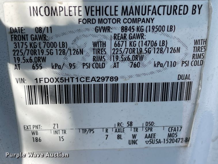 image for item KU9264 2012 Ford F550 XL  truck cab and chassis