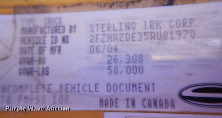 image for item KU9275 2004 Sterling LT9500  dump truck