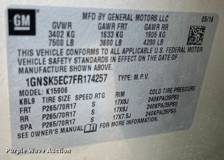 image for item KU9276 2015 Chevrolet Suburban LS  SUV