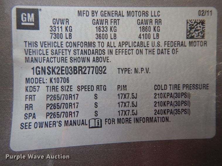 image for item KU9294 2011 Chevrolet Tahoe Police  SUV