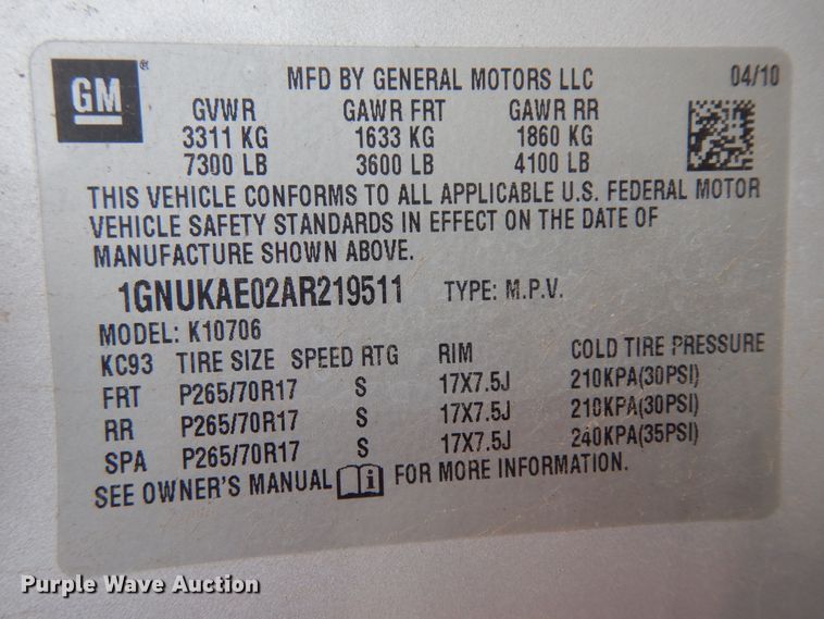 image for item KU9313 2010 Chevrolet Tahoe  SUV