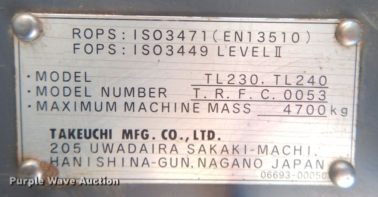 image for item DG0870 2011 Takeuchi TL230 Series II  tracked skid steer loader