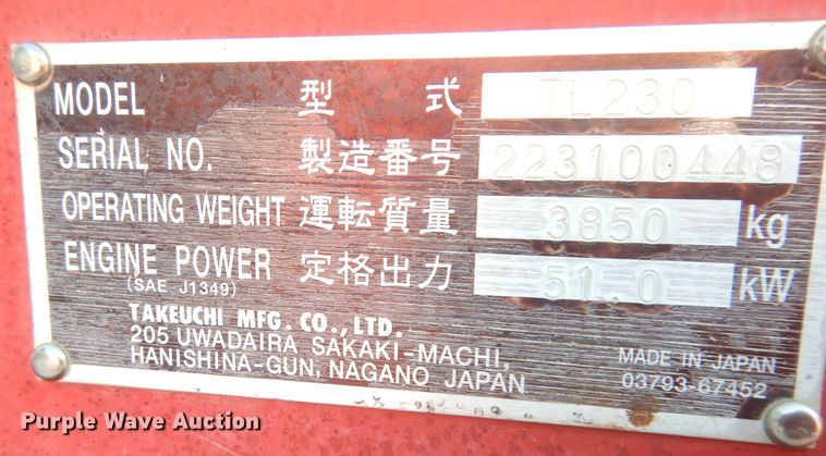 image for item DG0870 2011 Takeuchi TL230 Series II  tracked skid steer loader