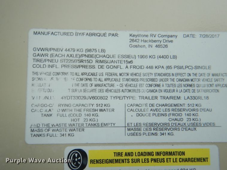 image for item DL0137 2018 Keystone Laredo 330RL  camper