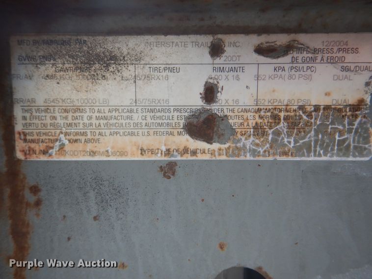 image for item HT9395 2005 Interstate 20DT  equipment trailer