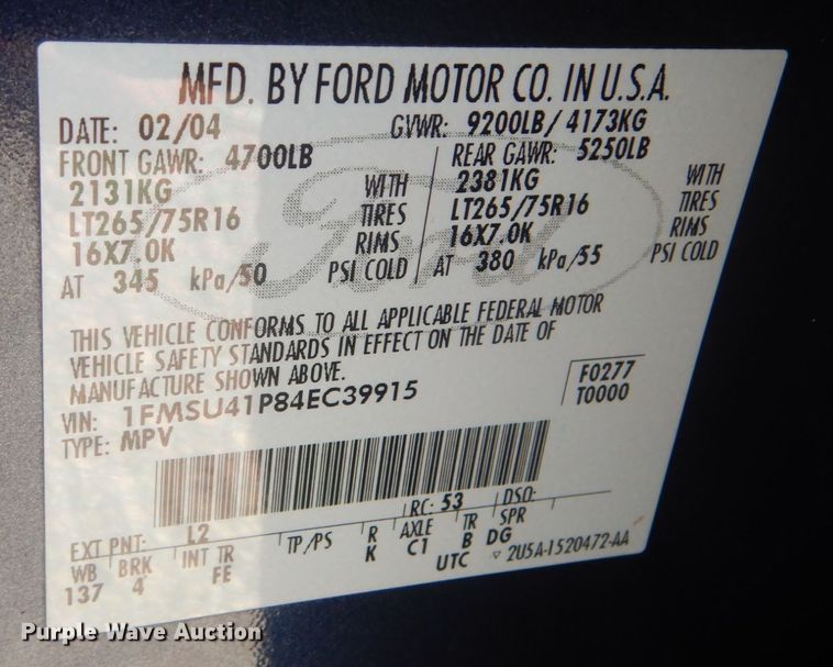 image for item JG9166 2004 Ford Excursion  SUV