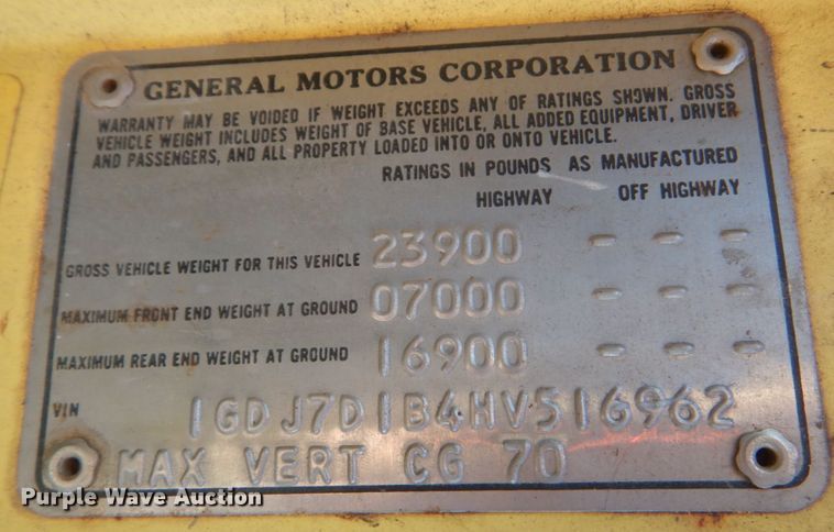 image for item JG9169 1987 GMC 7000  box truck