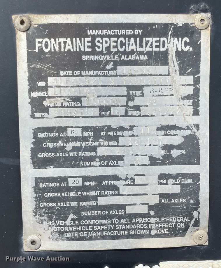 image for item JQ9690 2000 Fontaine LP50NGB  lowboy equipment trailer