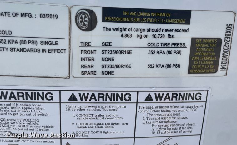 image for item JQ9710 2019 Spartan  enclosed cargo trailer