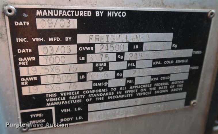 image for item KQ9739 2003 Freightliner MT55  food truck