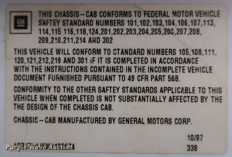 image for item KQ9746 1998 Chevrolet C6500  flatbed truck