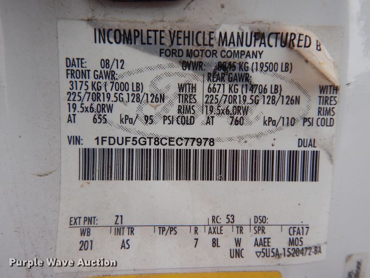 image for item KU9216 2012 Ford F550 Super Duty XL  flatbed truck