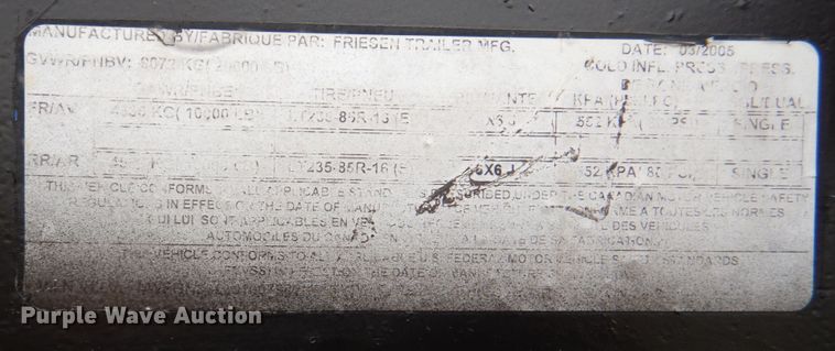 image for item KX9380 2005 Friesen Trailers  equipment trailer