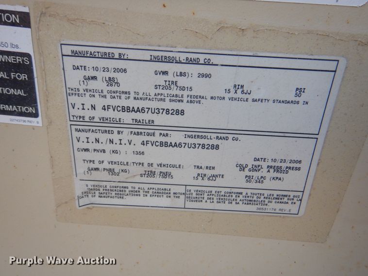 image for item DG1708 2007 Ingersoll Rand P185  air compressor