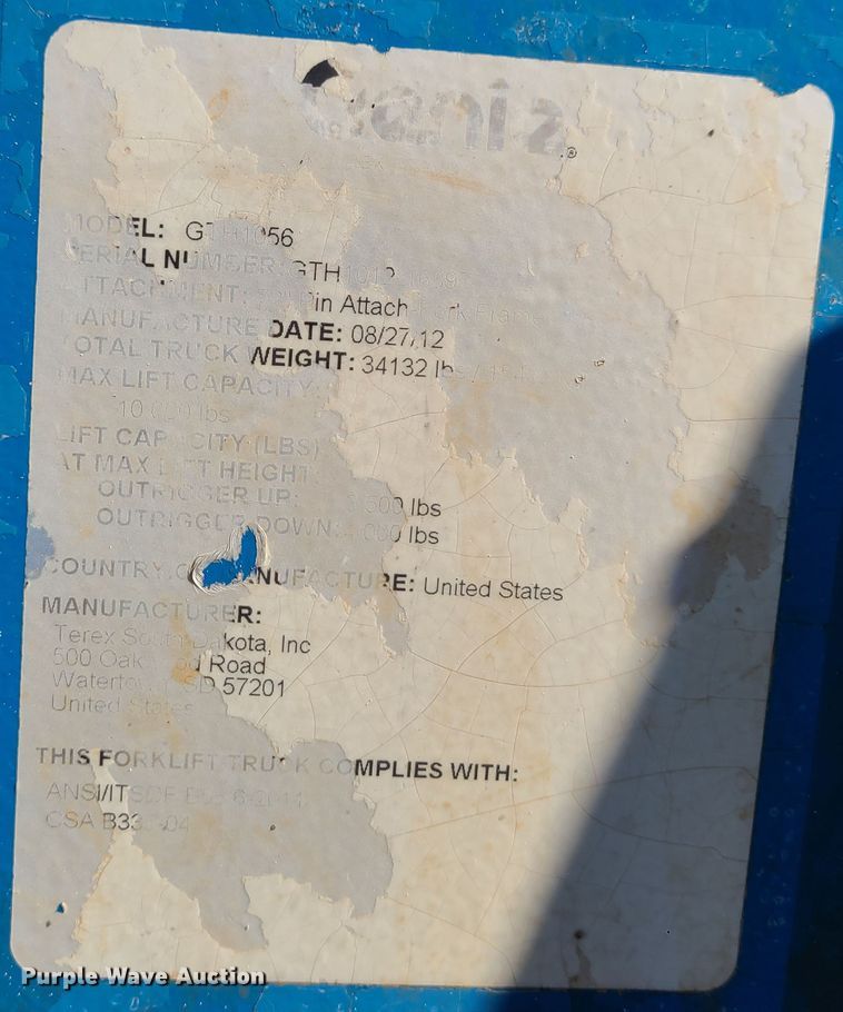 image for item IC9969 2012 Genie GTH1056  telehandler