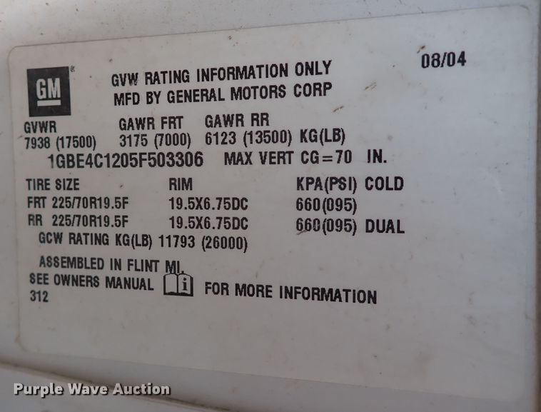 image for item IN9592 2005 Chevrolet C4500  flatbed truck