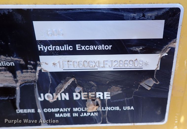 image for item IN9611 2016 John Deere 60G  mini excavator