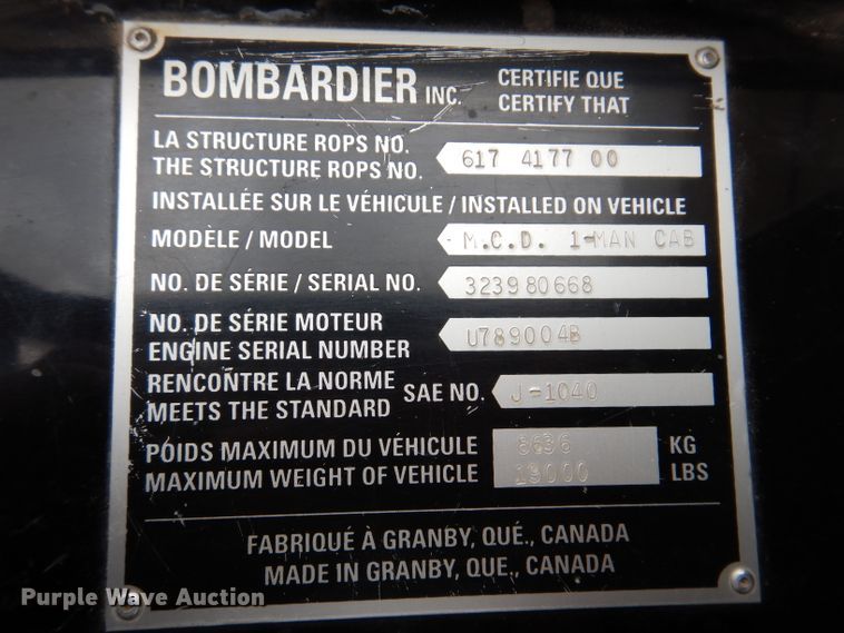 image for item IN9969 1998 Bombardier Muskeg  track carrier with digger derrick