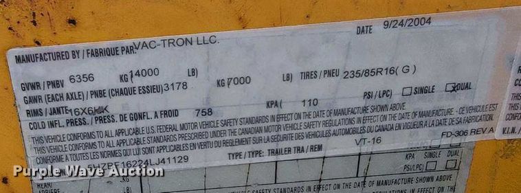 image for item IN9983 2004 Vac-Tron PMD 550SDT  vacuum excavator