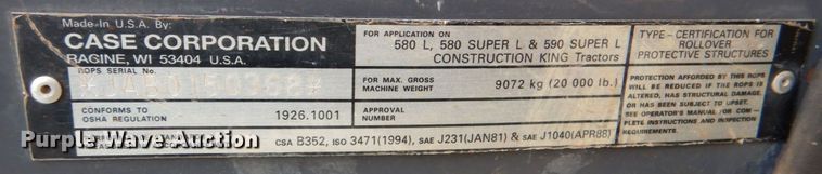 image for item IR9068 1997 Case 580L  backhoe