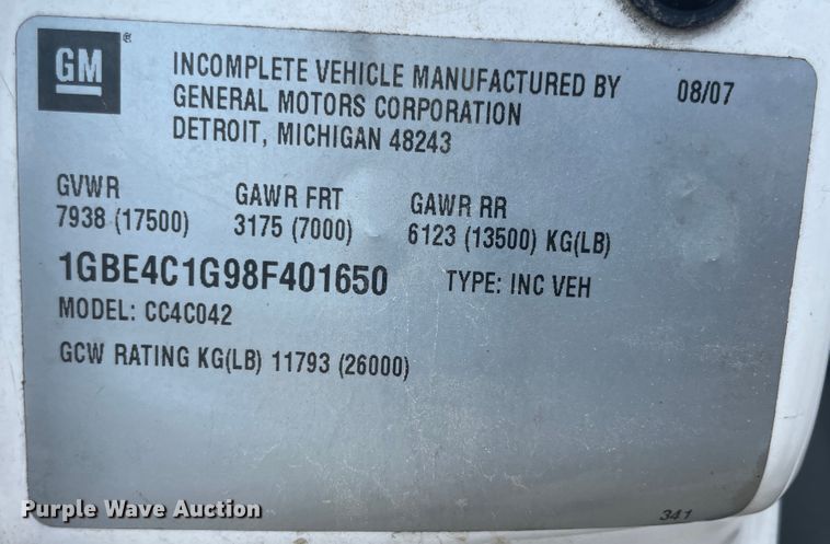 image for item JQ9703 2008 Chevrolet C4500  bucket truck