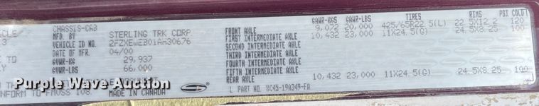 image for item JQ9717 2001 Sterling LT9500  dump truck