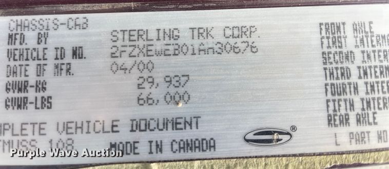 image for item JQ9717 2001 Sterling LT9500  dump truck