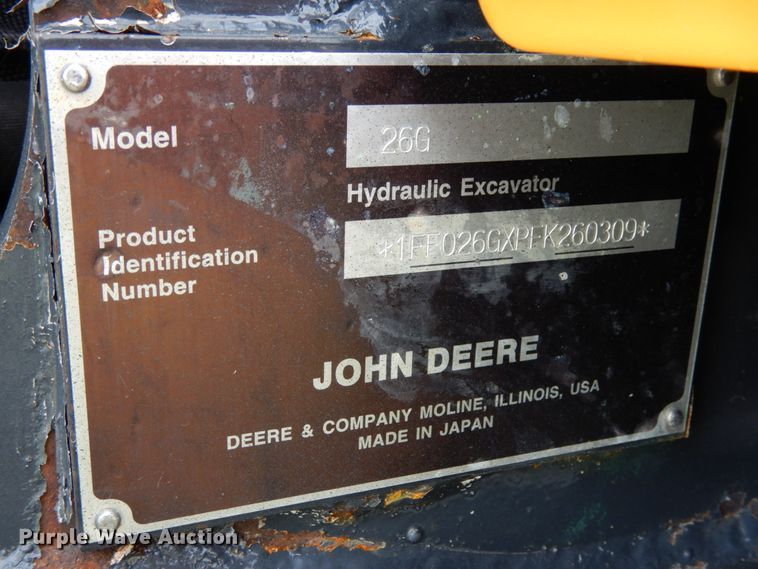 image for item KI9648 2015 John Deere 26G  mini excavator