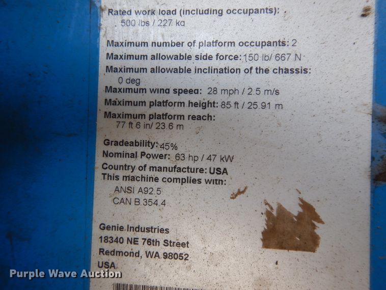 image for item KU9399 2008 Genie S85  boom lift