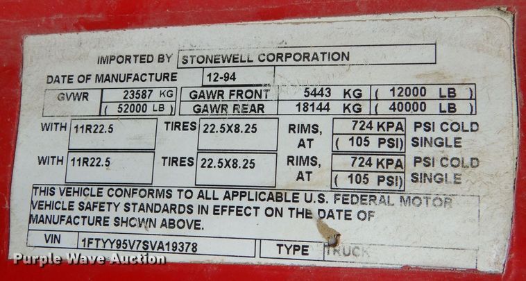 image for item DL3070 1995 Ford L9000  dump truck