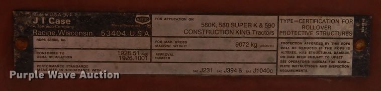 image for item DL6309 1992 Case 580 Super K  backhoe