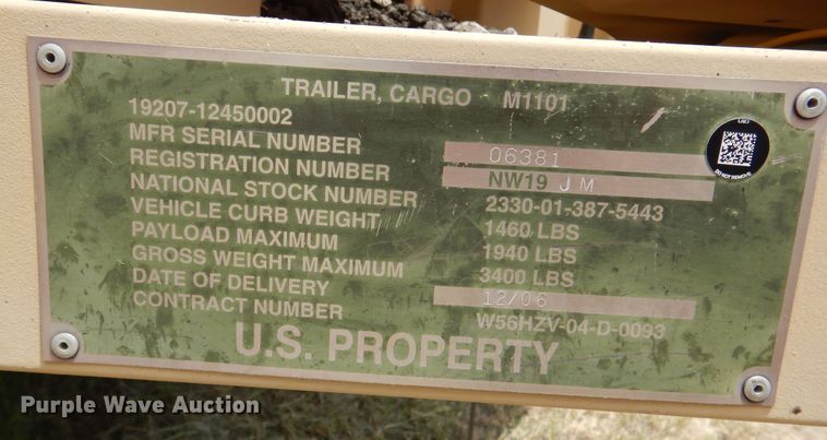 image for item DM6391 2007 US Army M1101  utility trailer