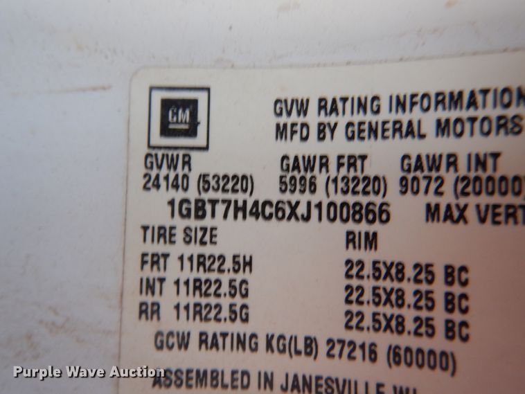 image for item DM6409 1999 Chevrolet C7500  dump truck