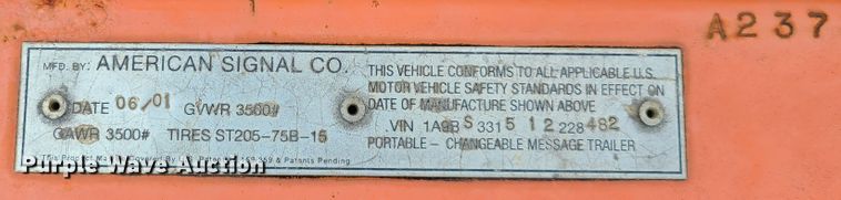 image for item IU9459 American Signal  message board trailer