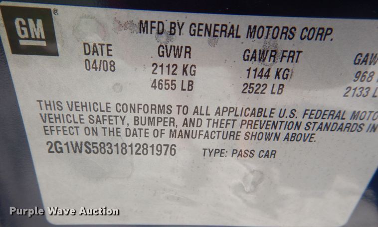 image for item JG9173 2008 Chevrolet Impala Police