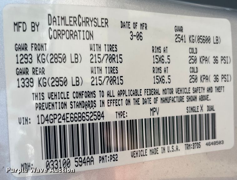 image for item JQ9595 2006 Dodge Grand Caravan  van