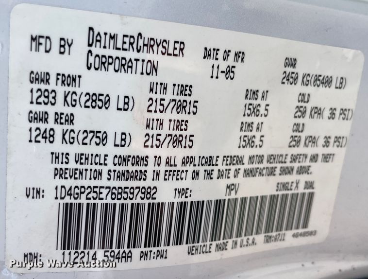 image for item JQ9596 2006 Dodge Caravan  van