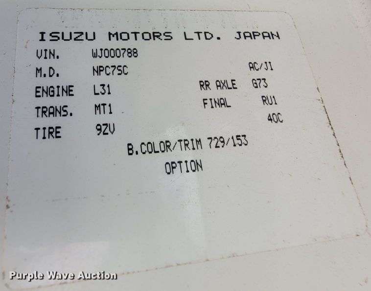 image for item KD9495 1998 Isuzu NPR  box truck